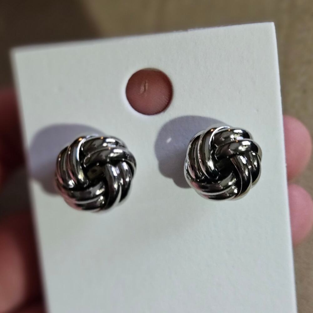 Express Vintage Retro Mod Style Silver-Tone Twisted Knot Stud Earrings